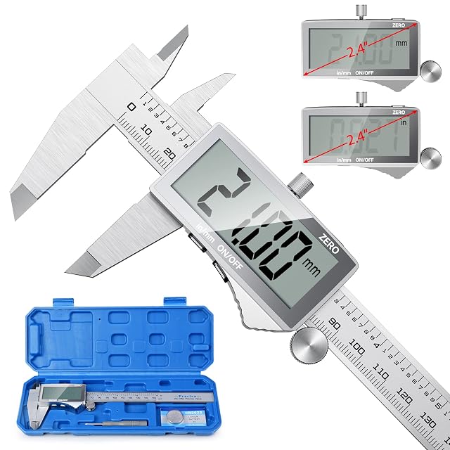 Pied à coulisse numérique Preciva en inox, écran LCD allumé