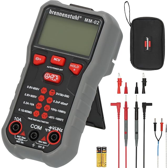 Multimètre Brennenstuhl MM-02 à sélection automatique de calibre avec ses cordons de mesure