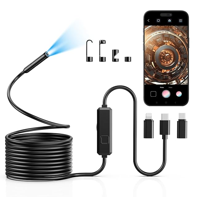 Sonde de caméra endoscope Vorth courbée, sa couronne de LED allumée