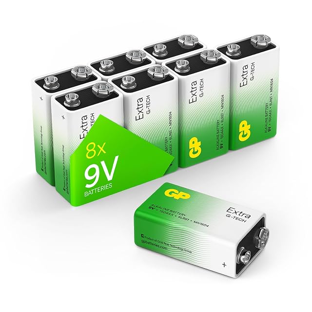 Piles bloc alcalines GP Extra 9 volts, huit dans un lot