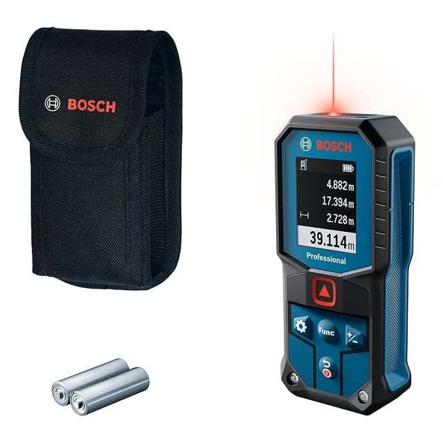 Télémètre laser Bosch Professional GLM 40-31 bleu, montrant son écran couleur et son boîtier caoutchouté