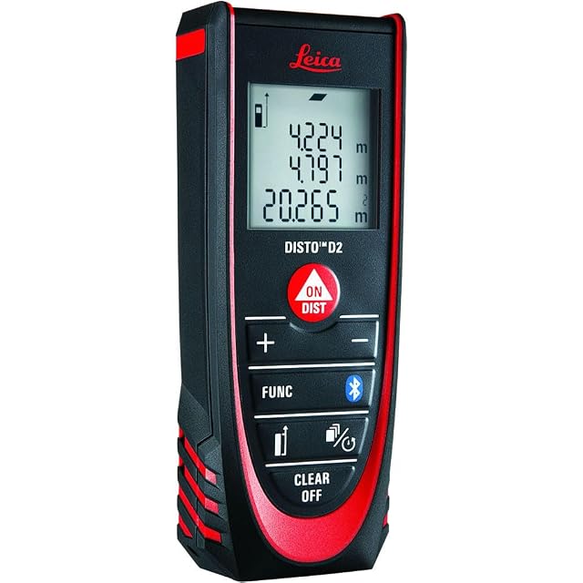 Télémètre laser Leica DISTO D2 rouge et noir, sa butée dépliable sortie