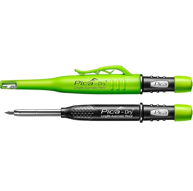 Marqueur de trous profonds Pica Dry 3030 avec son clip et son tube en acier inoxydable