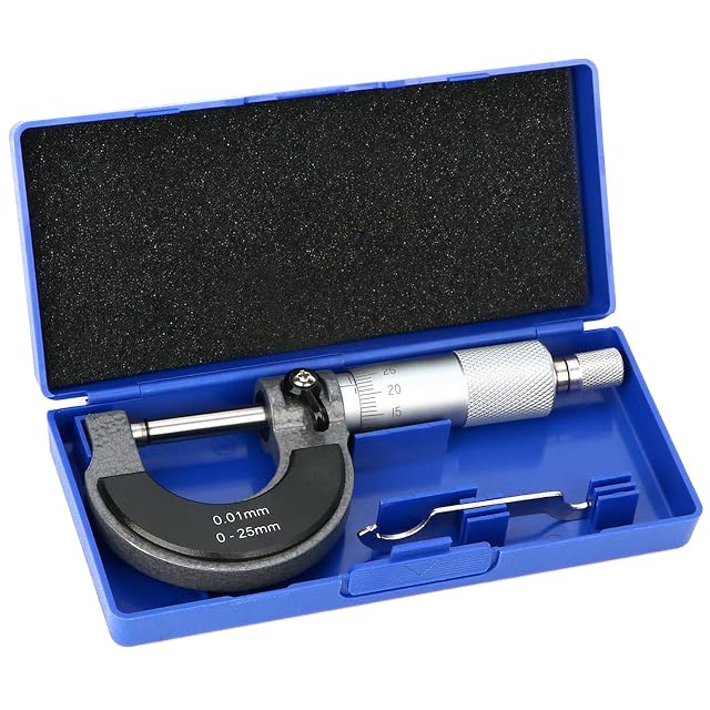 Micromètre mécanique QWORK avec sa graduation de tambour et ses touches en carbure