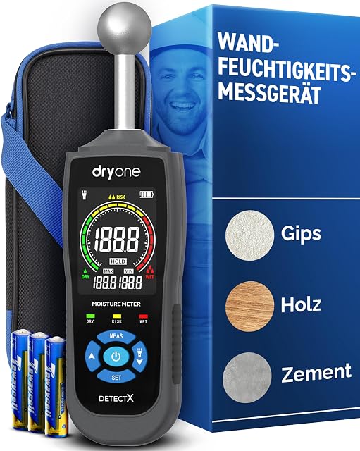 Humidimètre DryOne DetectX appliqué contre un sol en chape