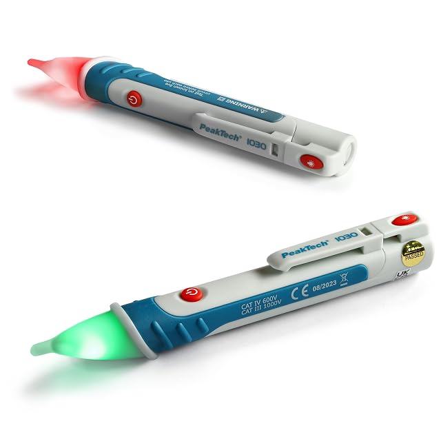 Stylo détecteur de tension PeakTech P 1030 avec sa pointe LED rouge allumée