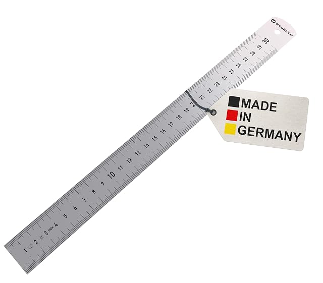 Réglet inox BAUHELD de 300 millimètres, avec ses graduations métriques et impériales gravées au laser