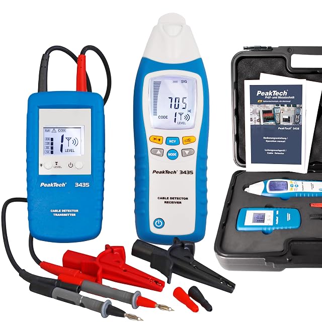 Traceur de câble PeakTech P 3435 avec son émetteur et son récepteur côte à côte